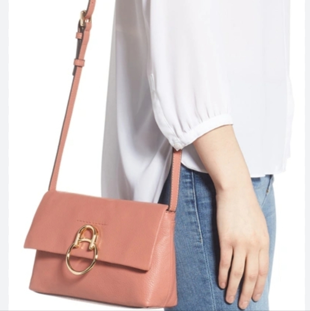Vince Camuto Pink Leather Foldover Handbag with Double Straps
